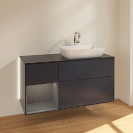Тумба под раковину Villeroy & Boch Finion 120х50,1 см с подсветкой МДФ темно-синий матовый лак/стекло черное матовое G802GKHG