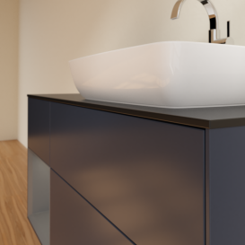 Тумба под раковину Villeroy & Boch Finion 120х50,1 см с подсветкой МДФ темно-синий матовый лак/стекло черное матовое G802GKHG