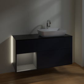 Тумба под раковину Villeroy & Boch Finion 120х50,1 см с подсветкой МДФ темно-синий матовый лак/стекло черное матовое G802GKHG