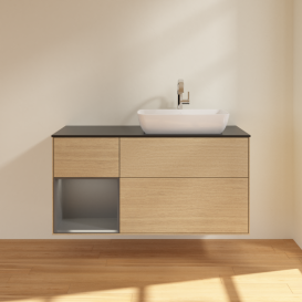 Тумба под раковину Villeroy & Boch Finion 120х50,1 см с подсветкой МДФ шпон дуба/стекло черное матовое G802GKPC