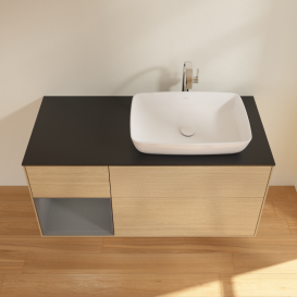 Тумба под раковину Villeroy & Boch Finion 120х50,1 см с подсветкой МДФ шпон дуба/стекло черное матовое G802GKPC