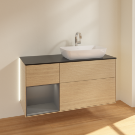 Тумба под раковину Villeroy & Boch Finion 120х50,1 см с подсветкой МДФ шпон дуба/стекло черное матовое G802GKPC