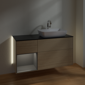 Тумба под раковину Villeroy & Boch Finion 120х50,1 см с подсветкой МДФ шпон дуба/стекло черное матовое G802GKPC