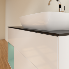 Тумба під раковину Villeroy & Boch Finion 120х50,1 см з підсвіткою МДФ білий глянцевий лак/скло чорне матове G802GMGF