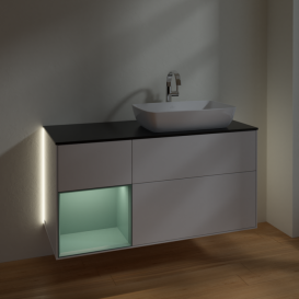 Тумба під раковину Villeroy & Boch Finion 120х50,1 см з підсвіткою МДФ білий глянцевий лак/скло чорне матове G802GMGF