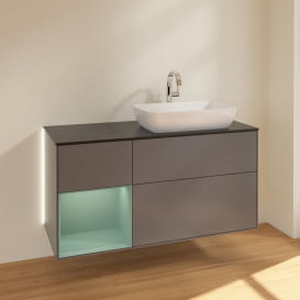 Тумба под раковину Villeroy & Boch Finion 120х50,1 см с подсветкой МДФ антрацит матовый лак/стекло черное матовое G802GMGK