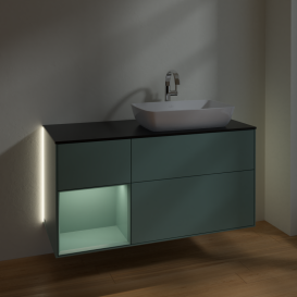 Тумба под раковину Villeroy & Boch Finion 120х50,1 см с подсветкой МДФ оливковый матовый лак/стекло черное матовое G802GMGM