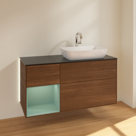 Тумба под раковину Villeroy & Boch Finion 120х50,1 см с подсветкой МДФ шпон грецкого ореха/стекло черное матовое G802GMGN