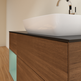 Тумба под раковину Villeroy & Boch Finion 120х50,1 см с подсветкой МДФ шпон грецкого ореха/стекло черное матовое G802GMGN