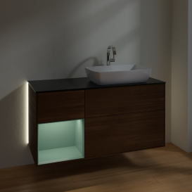 Тумба под раковину Villeroy & Boch Finion 120х50,1 см с подсветкой МДФ шпон грецкого ореха/стекло черное матовое G802GMGN