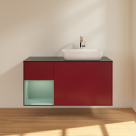 Тумба под раковину Villeroy & Boch Finion 120х50,1 см с подсветкой МДФ пион матовый лак/стекло черное матовое G802GMHB