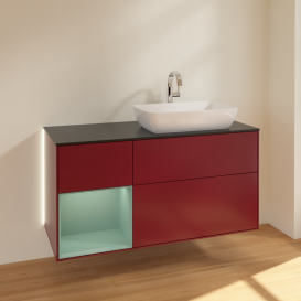 Тумба под раковину Villeroy & Boch Finion 120х50,1 см с подсветкой МДФ пион матовый лак/стекло черное матовое G802GMHB