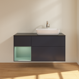 Тумба под раковину Villeroy & Boch Finion 120х50,1 см с подсветкой МДФ темно-синий матовый лак/стекло черное матовое G802GMHG