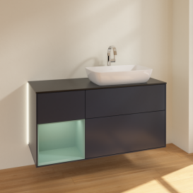Тумба под раковину Villeroy & Boch Finion 120х50,1 см с подсветкой МДФ темно-синий матовый лак/стекло черное матовое G802GMHG