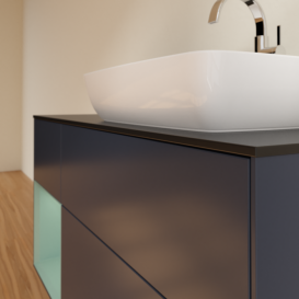 Тумба под раковину Villeroy & Boch Finion 120х50,1 см с подсветкой МДФ темно-синий матовый лак/стекло черное матовое G802GMHG