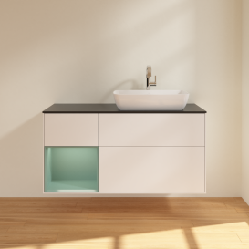 Тумба под раковину Villeroy & Boch Finion 120х50,1 см с подсветкой МДФ белый матовый лак/стекло черное матовое G802GMMT