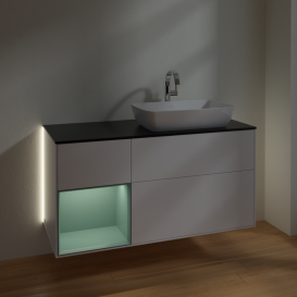 Тумба под раковину Villeroy & Boch Finion 120х50,1 см с подсветкой МДФ белый матовый лак/стекло черное матовое G802GMMT