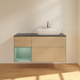 Тумба под раковину Villeroy & Boch Finion 120х50,1 см с подсветкой МДФ шпон дуба/стекло черное матовое G802GMPC