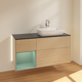 Тумба под раковину Villeroy & Boch Finion 120х50,1 см с подсветкой МДФ шпон дуба/стекло черное матовое G802GMPC