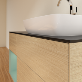 Тумба под раковину Villeroy & Boch Finion 120х50,1 см с подсветкой МДФ шпон дуба/стекло черное матовое G802GMPC