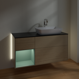 Тумба под раковину Villeroy & Boch Finion 120х50,1 см с подсветкой МДФ шпон дуба/стекло черное матовое G802GMPC