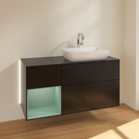 Тумба под раковину Villeroy & Boch Finion 120х50,1 см с подсветкой МДФ черный матовый лак/стекло черное матовое G802GMPD