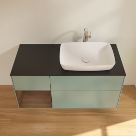 Тумба под раковину Villeroy & Boch Finion 120х50,1 см с подсветкой МДФ оливковый матовый лак/стекло черное матовое G802GNGM