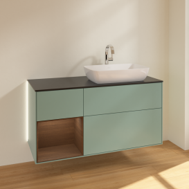 Тумба под раковину Villeroy & Boch Finion 120х50,1 см с подсветкой МДФ оливковый матовый лак/стекло черное матовое G802GNGM