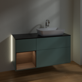 Тумба под раковину Villeroy & Boch Finion 120х50,1 см с подсветкой МДФ оливковый матовый лак/стекло черное матовое G802GNGM