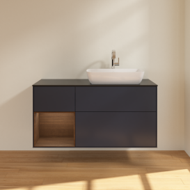 Тумба под раковину Villeroy & Boch Finion 120х50,1 см с подсветкой МДФ темно-синий матовый лак/стекло черное матовое G802GNHG
