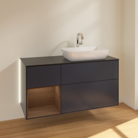 Тумба под раковину Villeroy & Boch Finion 120х50,1 см с подсветкой МДФ темно-синий матовый лак/стекло черное матовое G802GNHG