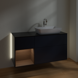 Тумба под раковину Villeroy & Boch Finion 120х50,1 см с подсветкой МДФ темно-синий матовый лак/стекло черное матовое G802GNHG