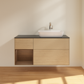 Тумба под раковину Villeroy & Boch Finion 120х50,1 см с подсветкой МДФ шпон дуба/стекло черное матовое G802GNPC