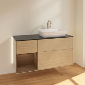 Тумба под раковину Villeroy & Boch Finion 120х50,1 см с подсветкой МДФ шпон дуба/стекло черное матовое G802GNPC