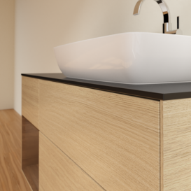 Тумба под раковину Villeroy & Boch Finion 120х50,1 см с подсветкой МДФ шпон дуба/стекло черное матовое G802GNPC