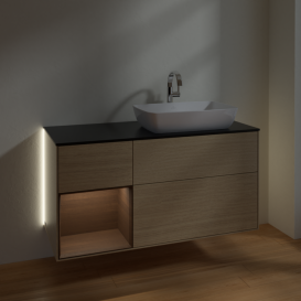 Тумба под раковину Villeroy & Boch Finion 120х50,1 см с подсветкой МДФ шпон дуба/стекло черное матовое G802GNPC