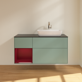 Тумба под раковину Villeroy & Boch Finion 120х50,1 см с подсветкой МДФ оливковый матовый лак/стекло черное матовое G802HBGM