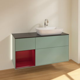 Тумба под раковину Villeroy & Boch Finion 120х50,1 см с подсветкой МДФ оливковый матовый лак/стекло черное матовое G802HBGM