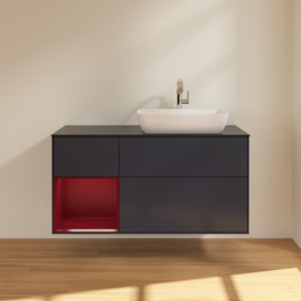 Тумба под раковину Villeroy & Boch Finion 120х50,1 см с подсветкой МДФ темно-синий матовый лак/стекло черное матовое G802HBHG