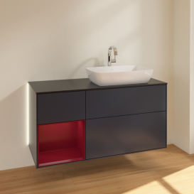 Тумба под раковину Villeroy & Boch Finion 120х50,1 см с подсветкой МДФ темно-синий матовый лак/стекло черное матовое G802HBHG