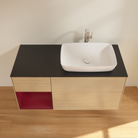 Тумба під раковину Villeroy & Boch Finion 120х50,1 см з підсвічуванням МДФ шпон дуба/скло чорне матове G802HBPC