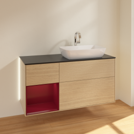 Тумба під раковину Villeroy & Boch Finion 120х50,1 см з підсвічуванням МДФ шпон дуба/скло чорне матове G802HBPC