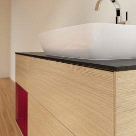 Тумба під раковину Villeroy & Boch Finion 120х50,1 см з підсвічуванням МДФ шпон дуба/скло чорне матове G802HBPC