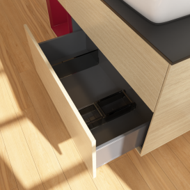 Тумба під раковину Villeroy & Boch Finion 120х50,1 см з підсвічуванням МДФ шпон дуба/скло чорне матове G802HBPC