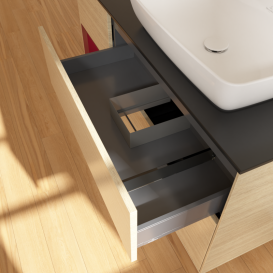 Тумба під раковину Villeroy & Boch Finion 120х50,1 см з підсвічуванням МДФ шпон дуба/скло чорне матове G802HBPC