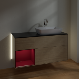 Тумба під раковину Villeroy & Boch Finion 120х50,1 см з підсвічуванням МДФ шпон дуба/скло чорне матове G802HBPC