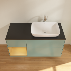 Тумба под раковину Villeroy & Boch Finion 120х50,1 см с подсветкой МДФ оливковый матовый лак/стекло черное матовое G802HFGM