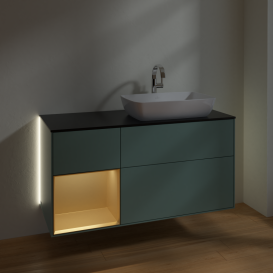 Тумба под раковину Villeroy & Boch Finion 120х50,1 см с подсветкой МДФ оливковый матовый лак/стекло черное матовое G802HFGM