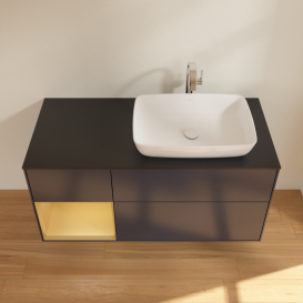 Тумба под раковину Villeroy & Boch Finion 120х50,1 см с подсветкой МДФ темно-синий матовый лак/стекло черное матовое G802HFHG