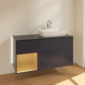 Тумба под раковину Villeroy & Boch Finion 120х50,1 см с подсветкой МДФ темно-синий матовый лак/стекло черное матовое G802HFHG